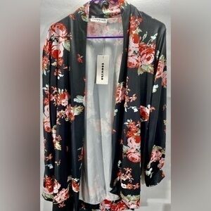 MEW WITH TAGS ECOWISH BLACK ROSE FLORAL CARDIGAN SIZE XL